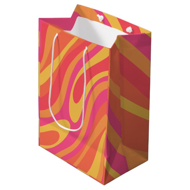 Retro Wavy Loops Trippy Colourful Abstract Pattern Medium Gift Bag (Front Angled)