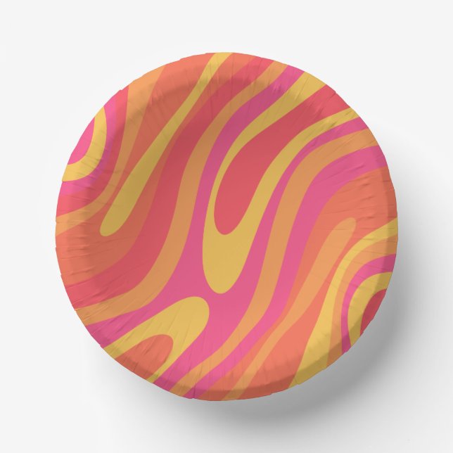 Retro Wavy Loops Trippy Colourful Abstract Pattern Paper Plate (Front)
