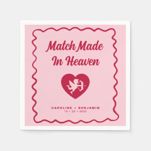 Retro Wavy Match Made In Heaven Cupid Wedding Napkin