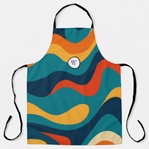 Retro Wavy Pattern Modern Abstract Apron