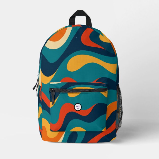 Retro Wavy Pattern Modern Abstract  Printed Backpack (Front)