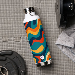 Retro Wavy Pattern Modern Abstract Water Bottle