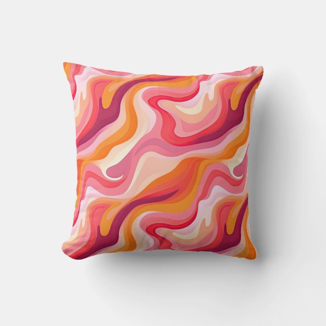 Retro Wavy Pattern Pink Abstract Cushion (Front)