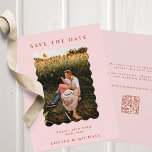 Retro Wavy Photo & QR Code Blush Wedding Save The Date<br><div class="desc">A modern and stylish wedding save the date announcement featuring your favourite photo in a wavy scallop shape on a blush pink background and terracotta text. Add your wedding website and QR code to the reverse.</div>