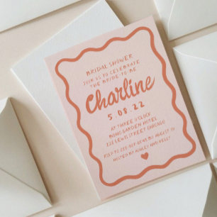 Retro Wavy Pink and Red Handwriting Bridal Shower Invitation