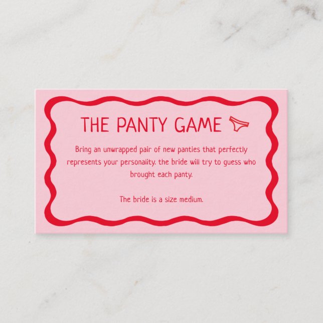 Retro Wavy Pink and Red The Panty Game Enclosure Card (Front)