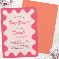Retro Wavy Pink Curve Baby Shower