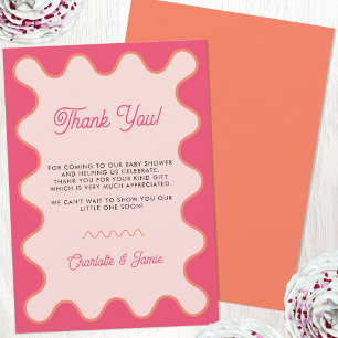 Retro Wavy Pink Curve Baby Shower Thank You Card