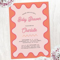 Retro Wavy Pink Orange Curve Baby Shower