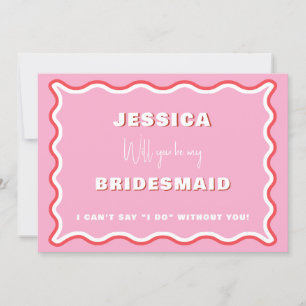 Retro Wavy Pink Red Photo Bridesmaid Proposal Invitation