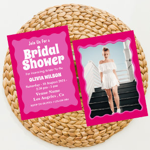 Retro Wavy Pink Wave Curve Modern Bridal Shower  Invitation