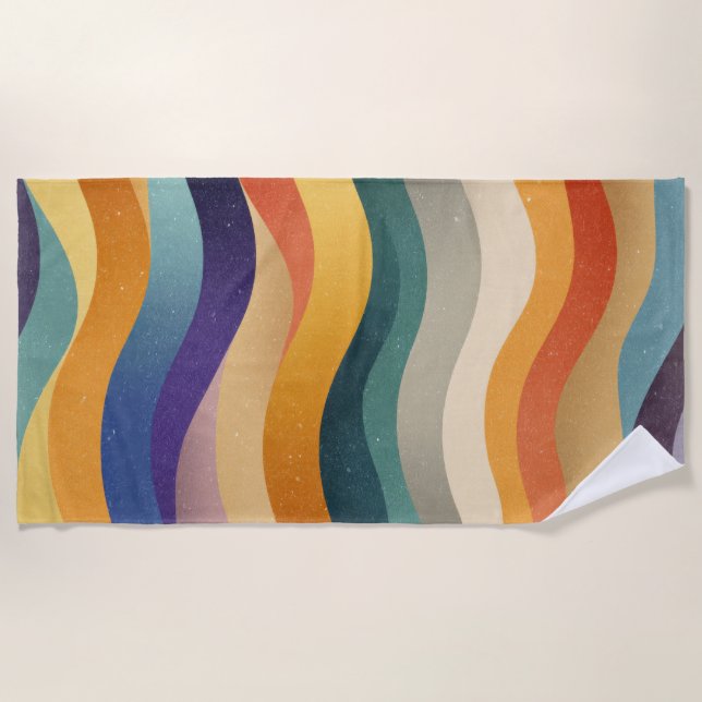 Retro Wavy Stripes Abstract Pattern Beach Towel (Front)