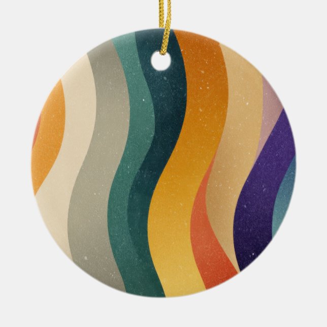 Retro Wavy Stripes Abstract Pattern Ceramic Tree Decoration (Front)