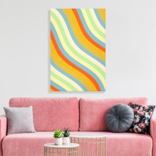 Retro Wavy Stripes Coastal Pattern Art Canvas Print