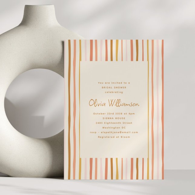 Retro Wavy Stripes Mustard Blush Bridal Shower Invitation (Creator Uploaded)