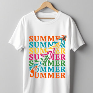 Retro Wavy "SUMMER" Text Art Design T-Shirt