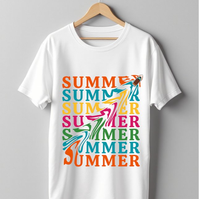 Retro Wavy "SUMMER" Text Art Design T-Shirt (Creator Uploaded)