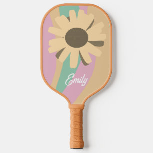 Retro Wavy Sunflower Pattern Pickleball Paddle