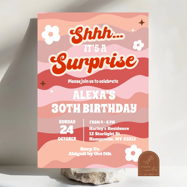 Retro Wavy Surprise Birthday Party Invitation (Creator Uploaded)