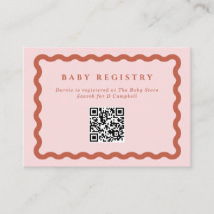 Retro Wavy Terracotta Frame Baby Registry QR Code Enclosure Card