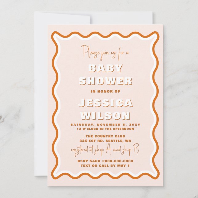 Retro Wavy Terracotta Gender Neutral Baby Shower Invitation (Front)