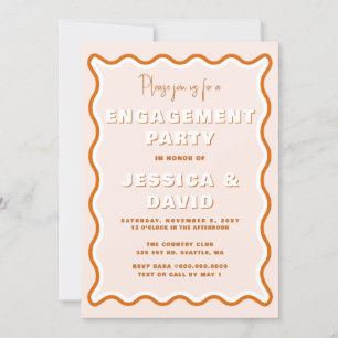 Retro Wavy Terracotta Photo Engagement Party  Invitation