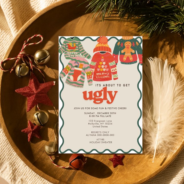 Retro Wavy Ugly Sweater Christmas Holiday Party  Invitation (Creator Uploaded)