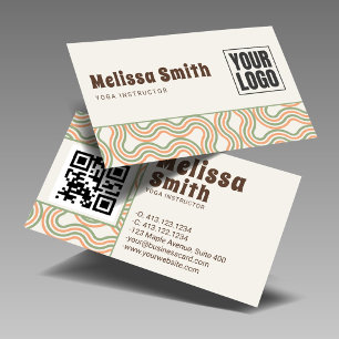 Retro Wavy Vertical Side Pattern QR Code  Business Card
