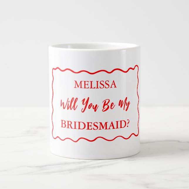 Retro Wavy Will You Be My Bridesmaid Proposal 20oz Large Coffee Mug (Front)