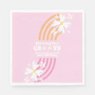Retro Way Two Groovy Daisy Flower Birthday Pink Napkin