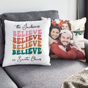 Retro we believe in Santa Claus Christmas photo Cushion