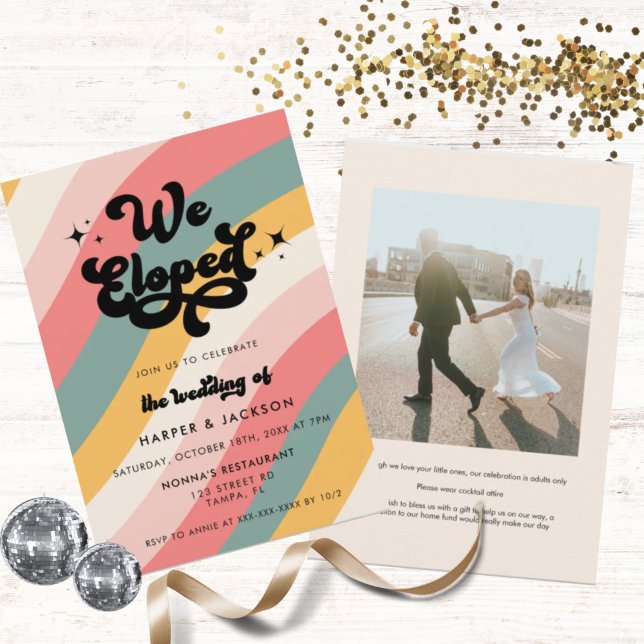 Retro We Eloped Photo Colourful Wedding Invitation (Creator Uploaded)