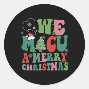 Retro we micu a merry christmas medical icu rn aid classic round sticker