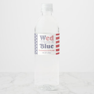 Retro Wed White Blue Backyard Wedding Shower Water Bottle Label