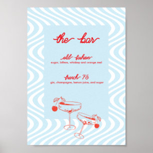 Retro Wedding Bar Sign - Blue Wave