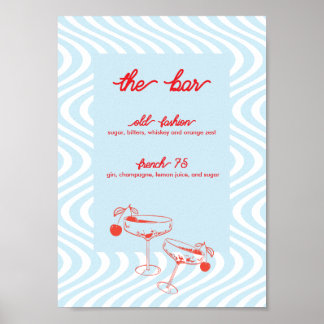 Retro Wedding Bar Sign - Blue Wave