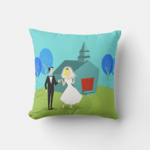 Retro Wedding Couple Outdoor Pillow