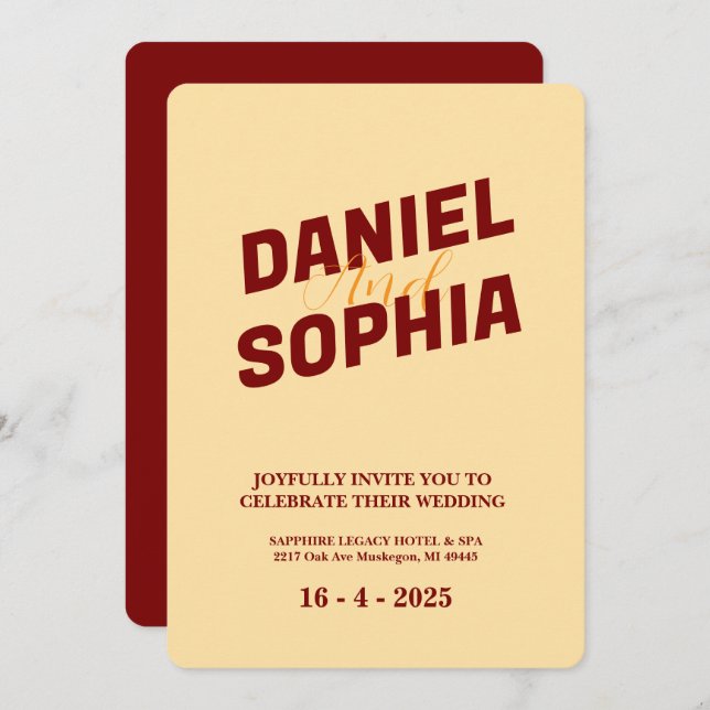 Retro wedding invitation card Cream  (Front/Back)