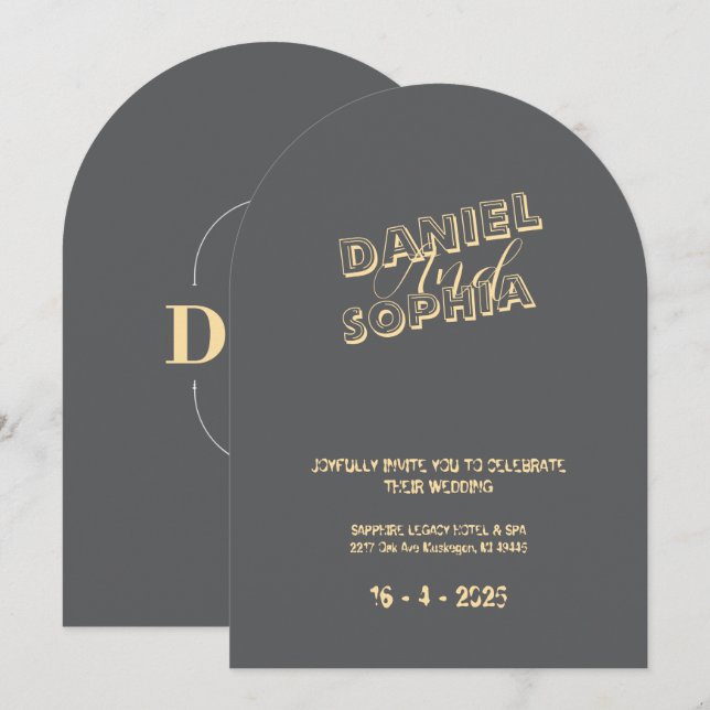 Retro wedding invitation card golden line (Front/Back)
