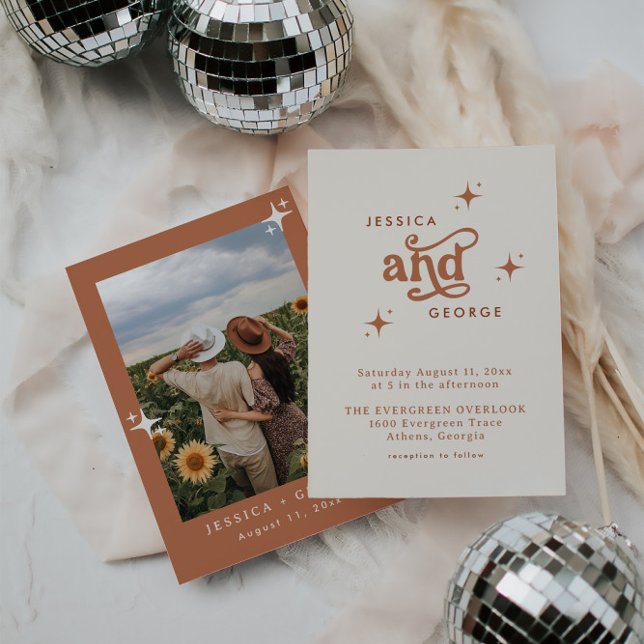 Retro Wedding Invite, Terracotta Boho Invitation (Creator Uploaded)