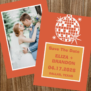 Retro Wedding Photo Disco Ball 70's Save the Date  Invitation