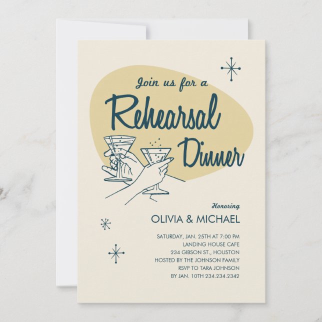 Retro Wedding Rehearsal Dinner Invitations (Front)