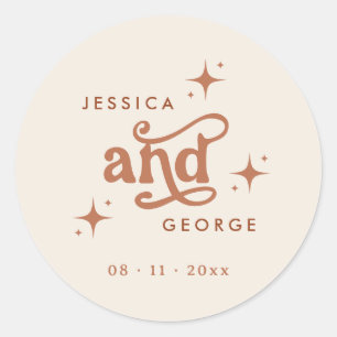 Retro Wedding, Terracotta Boho Classic Round Sticker