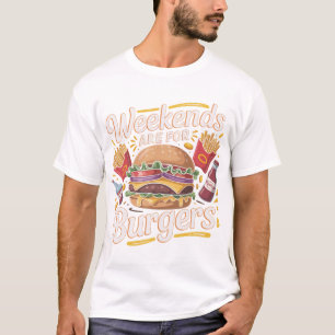 Retro Weekend Burger Lover Typography Design T-Shirt