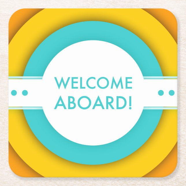 retro welcome aboard square paper coaster (Front)