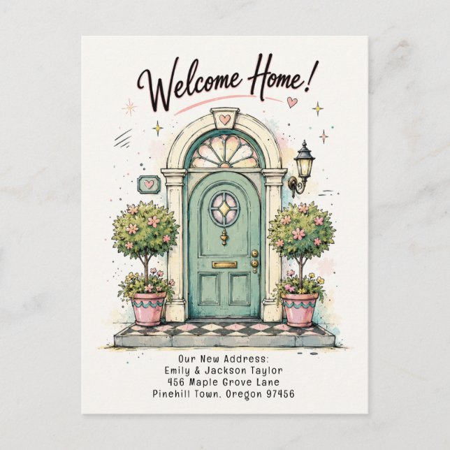 Retro Welcome Home New Address Postcard (Front)