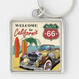 Retro "Welcome to California" Route 66 poster, Key Ring