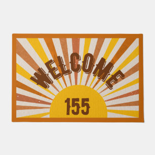 Retro Welcome with Sunrays Personalised Doormat