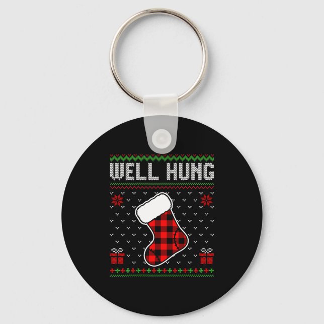 Retro Well Hung Ugly Christmas Sweater Couples Mat Key Ring (Front)