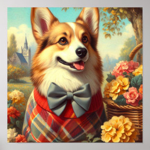 Retro Welsh Corgi Cardigan Painting Poster